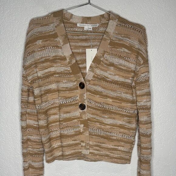 NWT VERONICA BEARD Goliad Cropped Cardigan Camel Multi XS Cotton - Picture 2 of 15